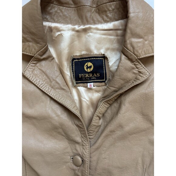 Ferras VTG Leather Blazer Jacket Y2K Tan Size 5 M-L - Picture 4 of 5